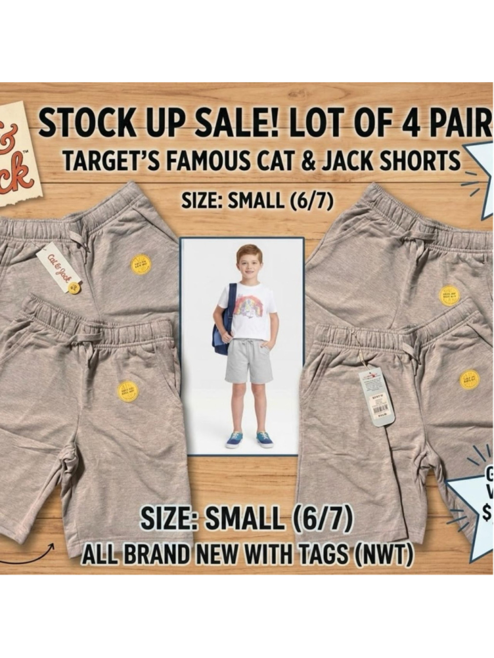 Bundle of TWO 2packs (4units) Cat & Jack Gray Shorts Size Small 6/7